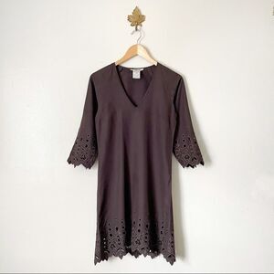 Vintage CHLOE Brown 100% Silk Eyelet Mini Dress Small Authentic